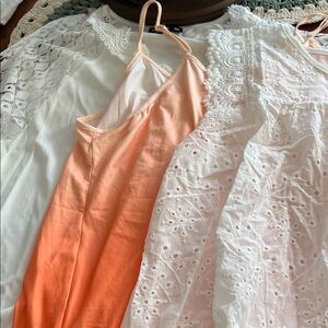 SHEIN OneWhite Lace Long Sleeve Orange Tank and One White Eyelet Top